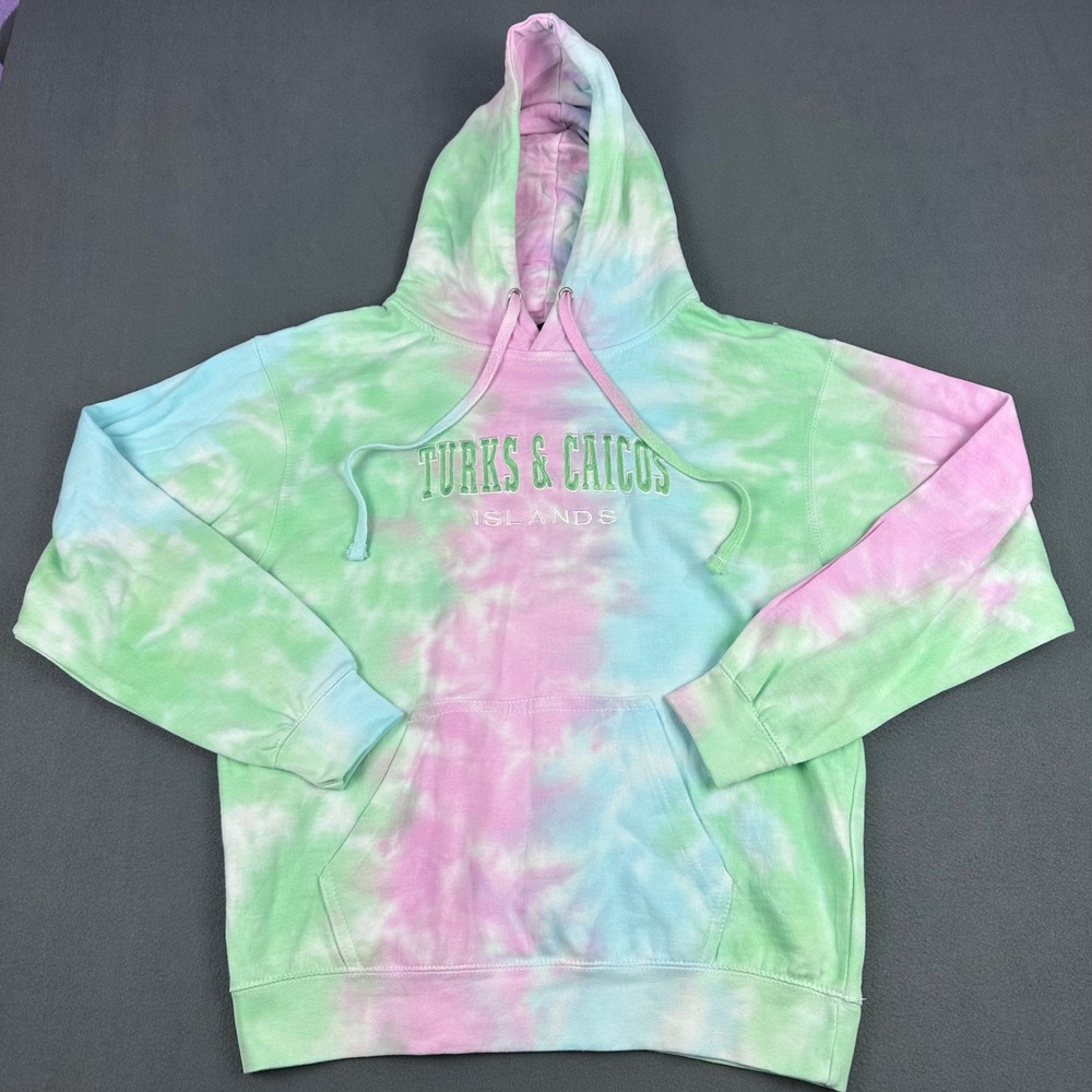 Isaacs Designs Turks and Caicos Hoodie Pastel Tie Dye Sweatshirt Pink Green M